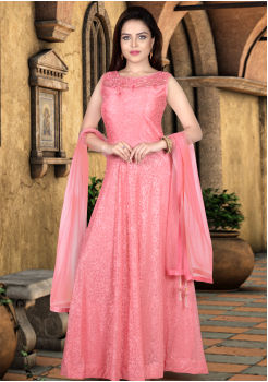 Pink Color Heavy Net Designer Gown